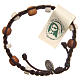Bracelet in olive wood with grains in white Medjugorje stone and brown cord s1