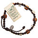 Bracelet in olive wood with grains in white Medjugorje stone and brown cord s2