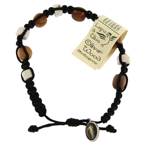 Pulseira madeira oliveira pedra branca Medjugorje preto 2