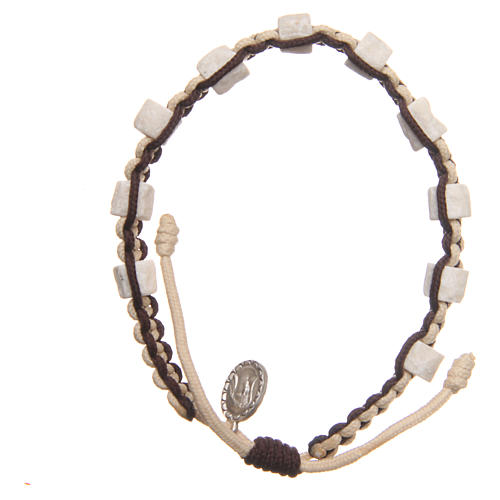 One-decade bracelet in stone, beige and brown cord Medjugorje 1