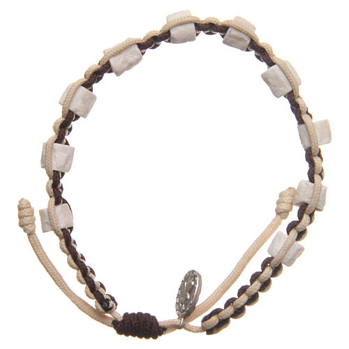 One-decade bracelet in stone, beige and brown cord Medjugorje 2
