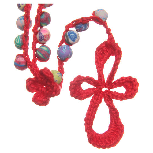 Medjugorje rosary in fimo and red cord 1