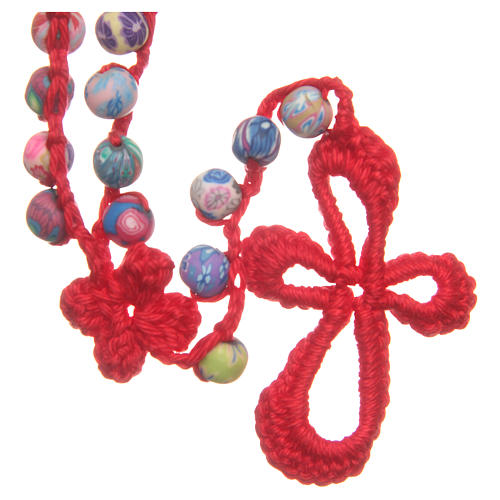 Medjugorje rosary in fimo and red cord 2