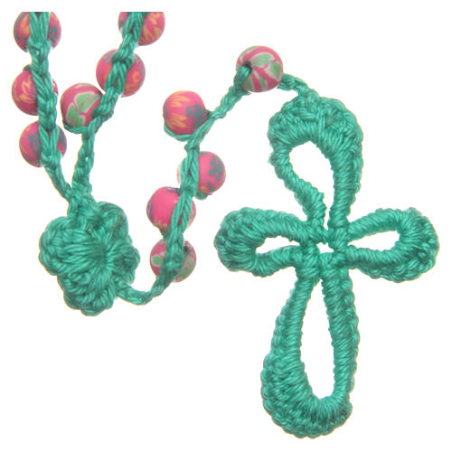 Medjugorje rosary in fimo and green cord 2