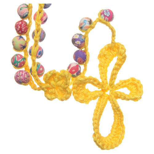 Medjugorje rosary in fimo and yellow cord 1