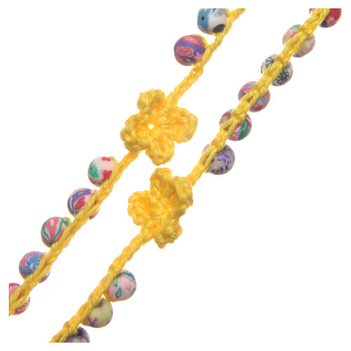 Medjugorje rosary in fimo and yellow cord 3