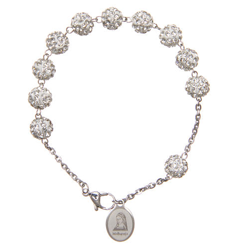 Bracelet shiny white beads Medjugorje 1