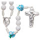 Rosary Medjugorje roses with cross, white & light blue s1