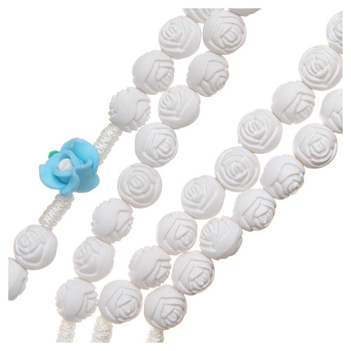 Rosary Medjugorje roses with cross, white & light blue 3