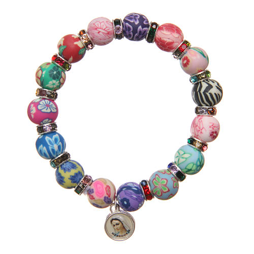 Bracelet Medjugorje perles 11 mm décors multicolores 1