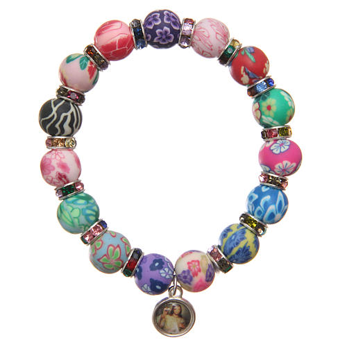 Bracelet Medjugorje perles 11 mm décors multicolores 2