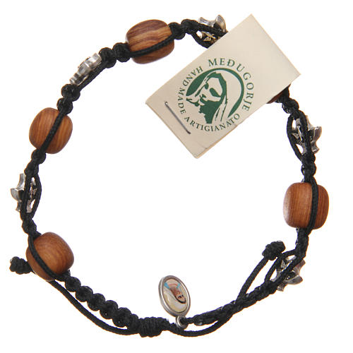 Bracelet Medjugorje black rope and olive wood 1