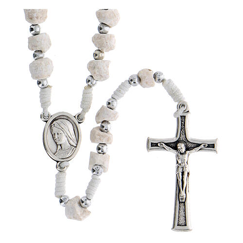 Rosary white Medjugorje stone, white rope 1