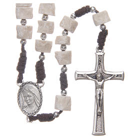 Rosary in white Medjugorje stone with brown cord