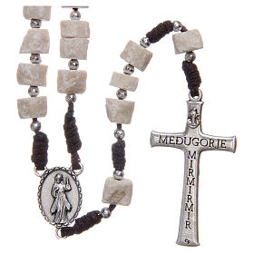 Rosary in white Medjugorje stone with brown cord