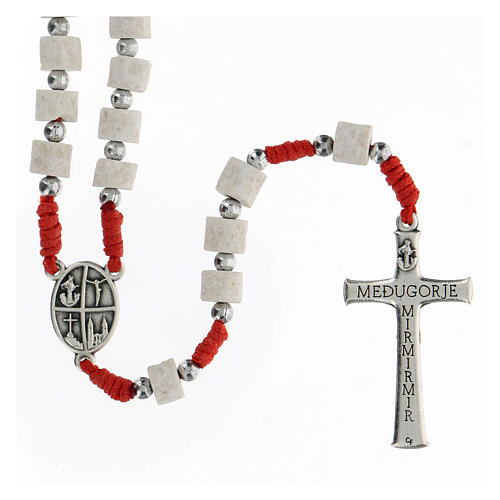 Rosary white Medjugorje stone, red rope 2