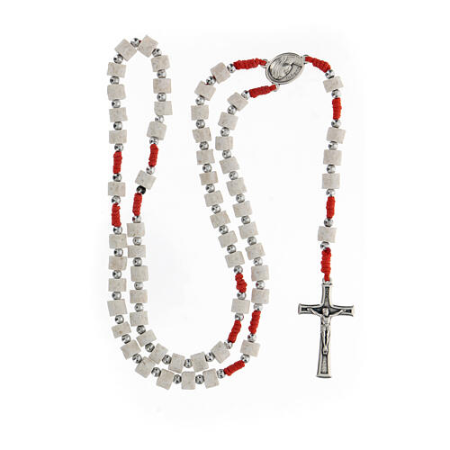 Rosary white Medjugorje stone, red rope 4