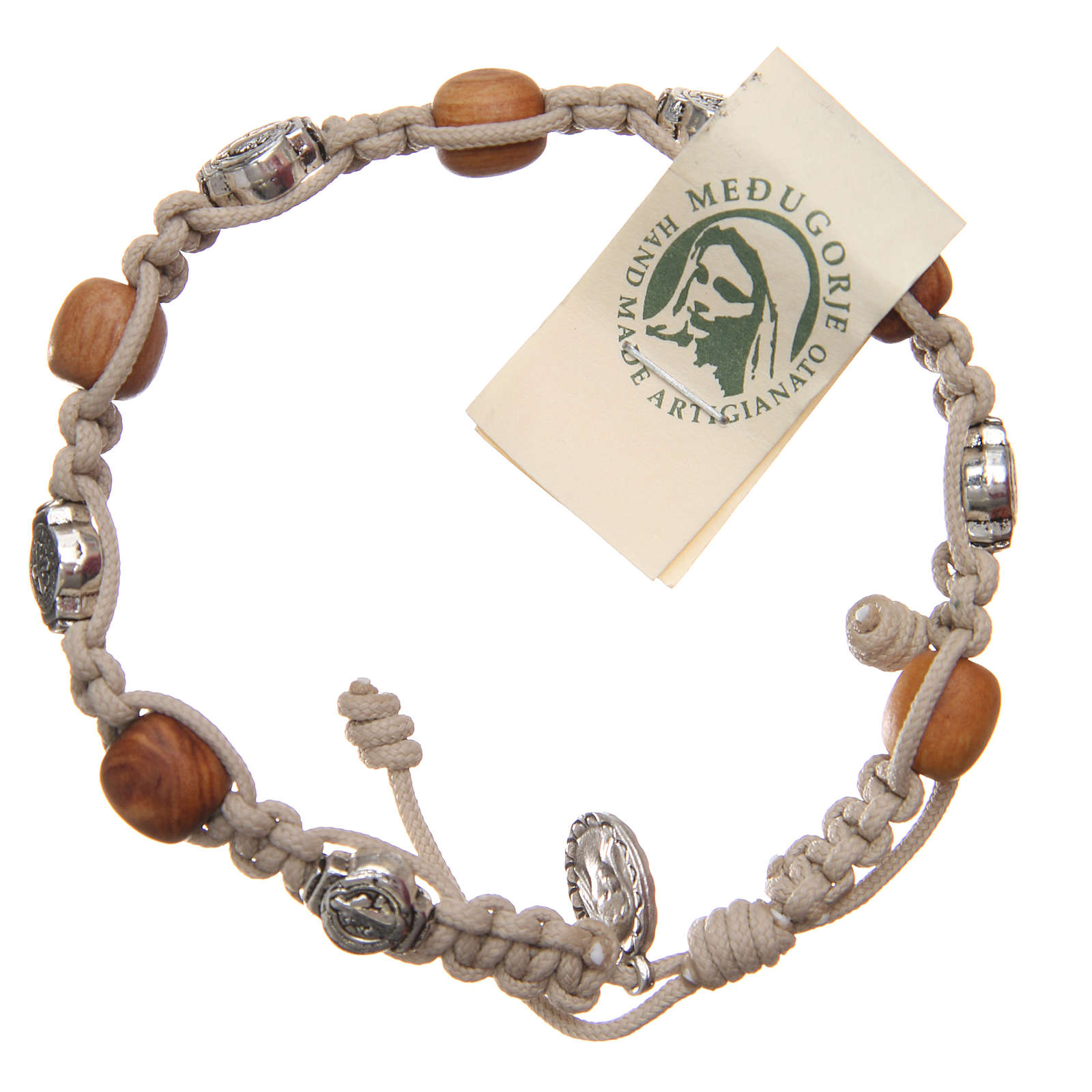 Olive wood bracelet Saint Benedict cross, white rope online sales on