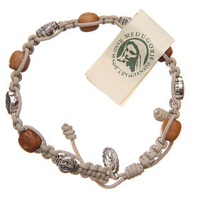 Olive wood bracelet Saint Benedict cross, white rope
