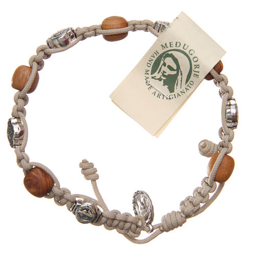 Olive wood bracelet Saint Benedict cross, white rope 1