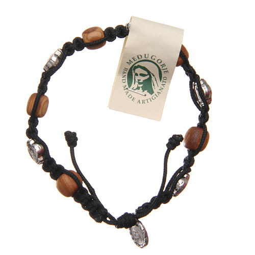 Olive wood bracelet Saint Benedict cross, black rope 1