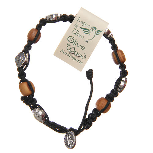 Olive wood bracelet Saint Benedict cross, black rope 2