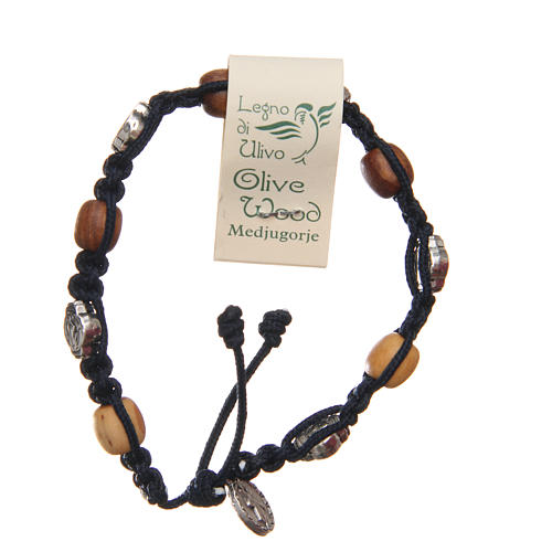 Olive wood bracelet Saint Benedict cross, dark blue rope 2
