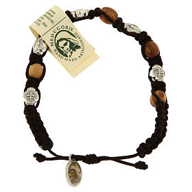 Olive wood bracelet Saint Benedict cross, brown rope