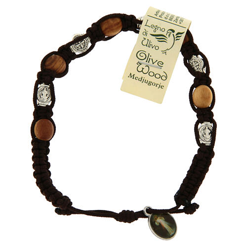 Olive wood bracelet Saint Benedict cross, brown rope 2