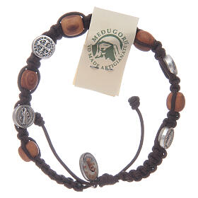 Pulseiras Dezena Terço da Paz: Pulseira madeira oliveira cruz São Bento corda castanho