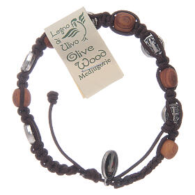 Pulseiras Dezena Terço da Paz: Pulseira madeira oliveira cruz São Bento corda castanho