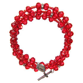 Spring bracelet red beads and cross, Our Lady of Medjugorje medal
