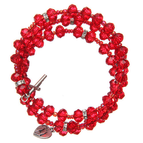 Spring bracelet red beads and cross, Our Lady of Medjugorje medal 2