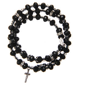 Spring bracelet black beads and cross, Our Lady of Medjugorje medal