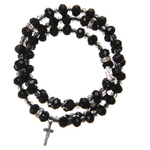 Spring bracelet black beads and cross, Our Lady of Medjugorje medal 2