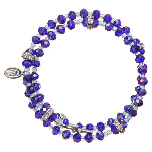 Spring bracelet violet beads and cross, Our Lady of Medjugorje medal 2