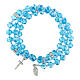 Spring bracelet light blue beads and cross, Our Lady of Medjugorje medal s1
