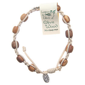 Medjugorje Armbänder: Armband mit Olivenholz Perlen, beiges Band Medjugorje