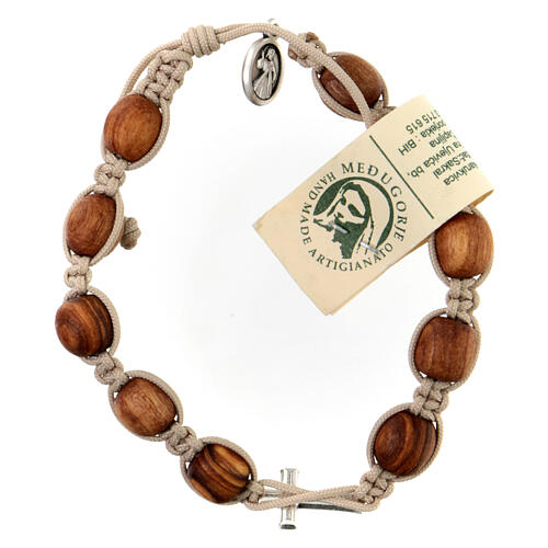 Bracelet with grains in olive wood and beige cord, Medjugorje 2