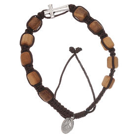 Bracelet with grains in olive wood and black cord, Medjugorje