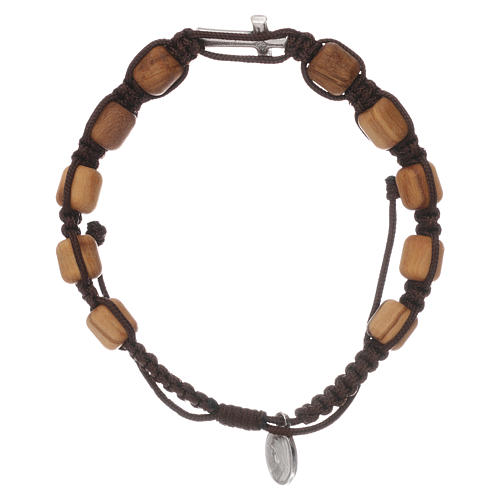 Bracelet with grains in olive wood and black cord, Medjugorje 2