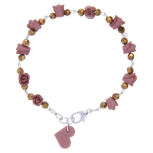 Medjugorje Rosary bracelet with ceramic roses and grains in crystal 1