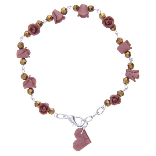 Medjugorje Rosary bracelet with ceramic roses and grains in crystal 2