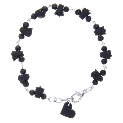 Medjugorje Rosary bracelet with black ceramic roses and grains in crystal 1