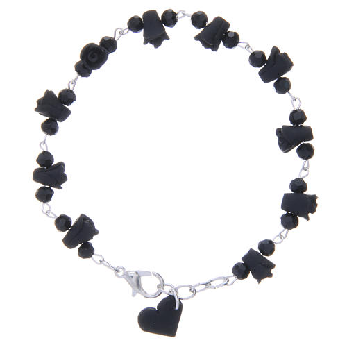 Medjugorje Rosary bracelet with black ceramic roses and grains in crystal 2