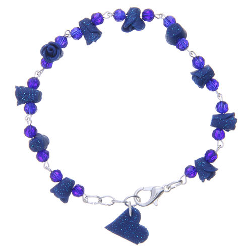 Medjugorje Rosary bracelet with blue ceramic roses and grains in crystal 2