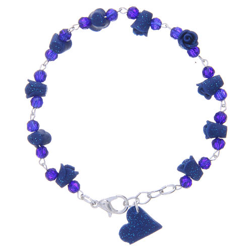 Medjugorje Rosary bracelet with blue ceramic roses and grains in crystal 1