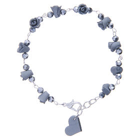 Medjugorje Rosary bracelet with grey ceramic roses and grains in crystal