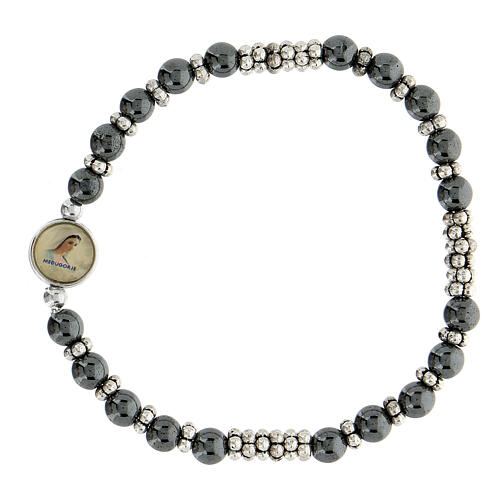 Medjugorje bracelet, black haematite with hearts 1