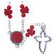 Medjugorje Rosary necklace, red with ceramic roses and grains in crystal s2
